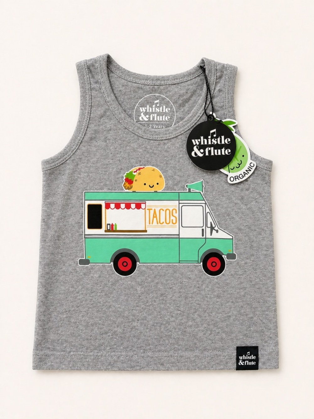 Whistle & Flute Kids Food Truck Tank / Grey Kawaii Taco Truck Tank Top / Organic